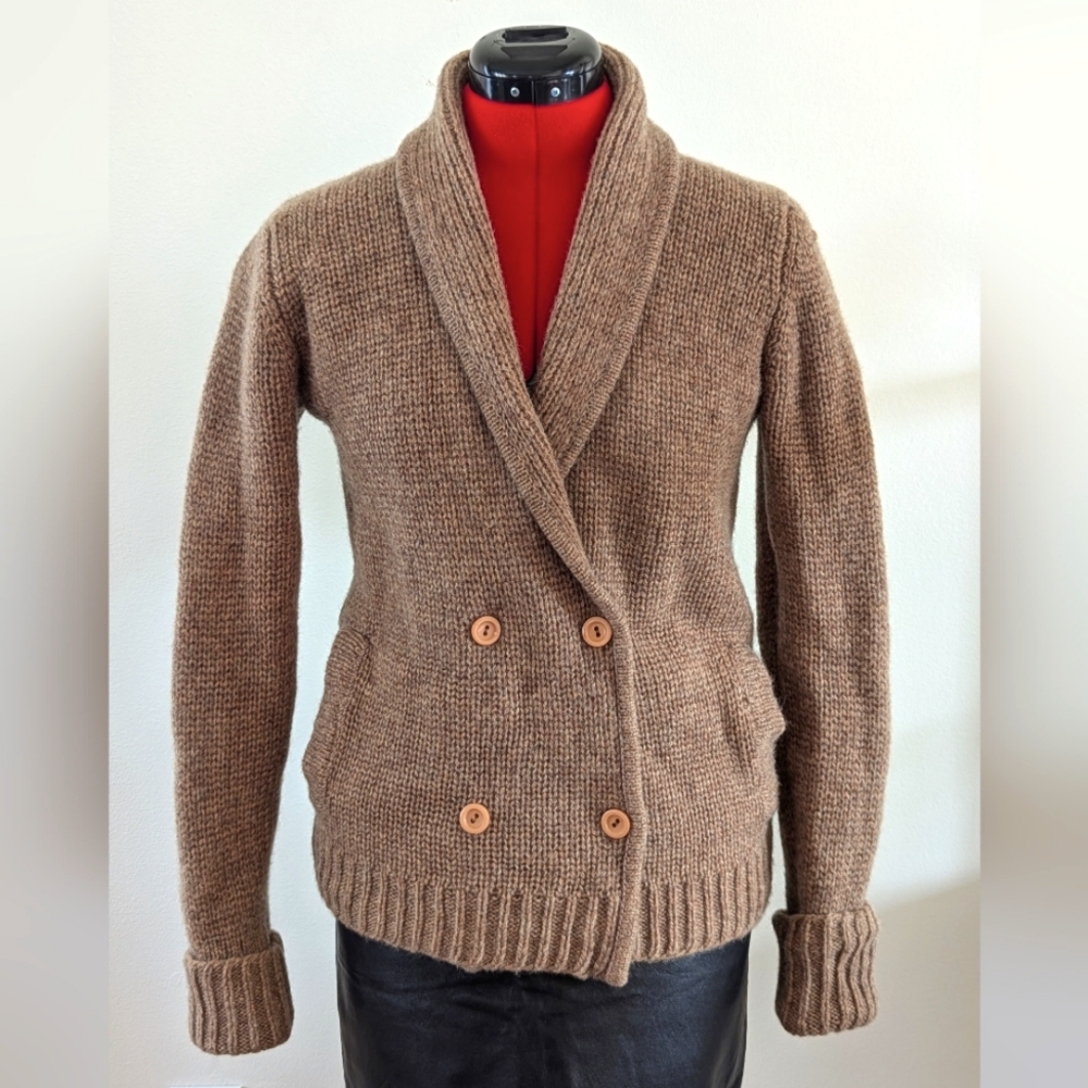 Vintage Academia Shawl Collar Tan Wool Cardigan Women's M